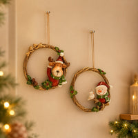 Christmas Wreath Hanging Ornament with Elk and Snowman Set