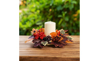 Autumn Candle Wreath Thanksgiving Fall Candle Wreath Table Centerpiece Wreath Harvest Seasonal for Hosts, Mantel, Entryway