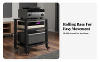 Shock-Absorbing Design Amplifier Shelving Unit Stable Steel Frame AV Media Stand with Wheels Heavy-Duty High-Fidelity Equipment Stand Lockable Casters for Audiophiles, Home Theater, Living Room