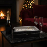Leather Watch Display Case Velvet-Lined Watch Box with Glass Lid Dustproof Sturdy for Collectors, Dresser, Closet