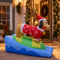 Outdoor Christmas Inflatable Dachshund Festive Inflatable Dog with Surfboard Quick Inflating Inflate Dachshund Easy to Use for Homeowners