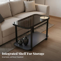 With Wheels Wheeled Sofa Side Table Space-Saving Bedside Stand C-Shaped Design Household Furniture 2-Tier Storage for Apartment Dwellers, Distant Workers, Living Room, Bedroom, Small Areas, Balcony