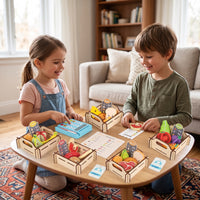 Grocery Store Toy Set Solid Wood Imitation Groceries Set with Crates Educational Pretend Supermarket for Preschoolers, Young Children, Playroom