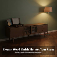 Integrated Storage Woven-Front media Unit centurycentury-century-modern modern design Modern Design TV Stand Sliding Doors Media Console for Homeowners, Families, Renters, Living Room, Bedroom, Office