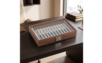 Pen Display Box with Glass Lid Walnut Finish Pen Display caseSlot Elegant for Collectors, Desk, Home Office