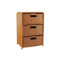 Nordic Design 3-Drawer Woven Chest Multi-Purpose 3-Tier Woven Basket Stand Handwoven Storage Cabinet Sturdy Frame for Homeowners, Students, Parents, Bedroom, Living Room, Hallway, Bathroom