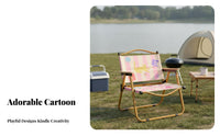 Foldable Design Cartoon Print Frog Chair Lightweight Outdoor Equipment Stable & Sturdy Portable Seat Breathable Material for Beachgoers, Picnickers, Camping, Picnics, Beach, Backyard