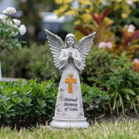Lighted Praying Angel Memorial Light Weatherproof Angel Statue with Solar Panel Resin Embossed for Graveside
