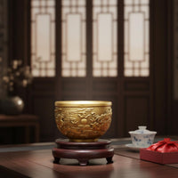 Auspicious Patterns Chinese Dragon Phoenix Cup Creative Gift Dragon Phoenix Design Cup Decorative Brass Fortune Character Bowl Intricate Details for Collectors, Asian Art Enthusiasts, Bookshelf Display, Altar