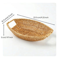 Wicker Basket Tray Handwoven Wicker Serving Tray Boat-Shaped Basket Rustic Easy to Hold and Carry for Fruit Display