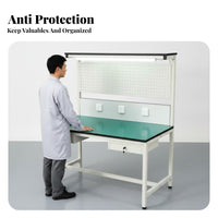 Anti Workbench Built-in Lighting Packing Inspection Table Heavy Duty Workstation with Light and Shelf for Technicians, Hobbyists, Repair Shop