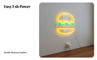 USB Powered Hamburger Neon Sign Easy to Hang LED Burger Light Energy-Saving for Restaurant, Kitchen, Game Room