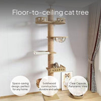Floor-to-Ceiling Cat Tree with Space Capsule, Hardwood