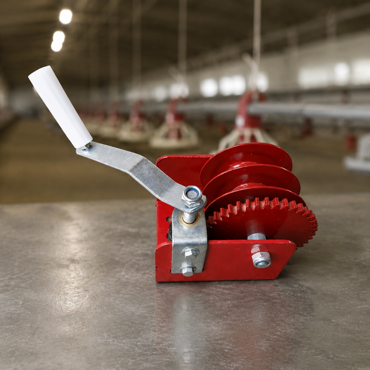 Burgundy Metal Single Drum Winch, 35cm Hand Crank Trailer Winch with Ratchet Lock, Powder Coated for Lifting Heavy Components