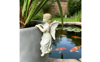 Resin Angel Flower Pot Figurine Feathered Wings Rim Perch Figurine Long Wavy Hair Flower Pot Hanger Draped Dress for Patio, Balcony