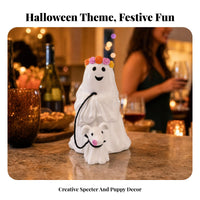 Resin Ghost Animal Leash Ornament Smiling Face Ghost Flower Crown Figurine Smooth Molded Seasonal Decoration Festive