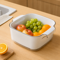 Large Colander, Double Layer Rice Strainer, Square Rice Washing Bowl, Perforated Fruit Vegetable Pasta Strainer