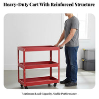 3-Tier Rolling Cart Heavy-Duty Multi-Tier Storage Trolley 360-Degree Rotating Casters Metal Tool Cart for Mechanics, DIY Enthusiasts, Garage, Basement