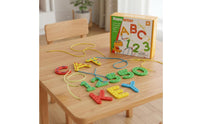 Early Learning Number and Letter Threading Toy Develops Fine Dexterity Skills Educational Stringing Beads Set Hand-Eye Coordination Wooden Alphabet Lacing Cards Cognitive Development for Toddlers, Preschoolers, Kids 3+