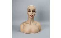 Mannequin Head with Shoulders Pierced Ears Hairpiece Display Head Mountable Base Realistic Display Bust for Retail Store