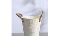 Embossed Plaque Iron Flower Pot Rope Handles Ribbed Planter Drainage Hole Container Planter Round for Home, Office