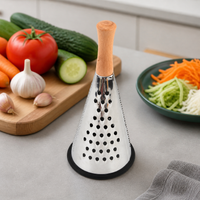 Stainless Steel Conical Grater, 9 Inch Conical Cheese Grater with Wood Handle, 3 Sided for Vegetables & Cheese, Fine Coarse Shredding Slicing Tool