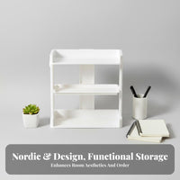 Space-Saving Multitiered Desktop Book Rack Minimalist aesthetic Desk Shelf Simple Assembly Stationery Organizer Large Capacity for Students, Office Workers, Makeup lovers, Study Room, Countertop, Home, Vanity Table