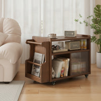Solid Wood Mobile Side Table with Shelves Compact Rolling Side Table Space-Saving Rolling Utility Cart Multipurpose for Homeowners