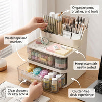2-Tier Stackable Desktop Drawers with Pen Holder, Desk Storage Organizer Box, Small for Office Supplies Stationery