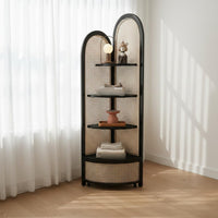 Rattan Corner Cabinet Texture Rattan Corner Shelf Unit Space-Saving Triangular Display Shelf for Bedroom, Living Room, Small Areas