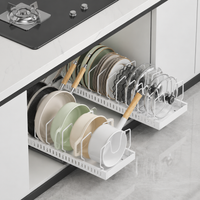 Pot Rack, Under Sink Storage, Frying Pan Rack, 52cm, Stainless Steel, Drawer Type, Adjustable Dividers