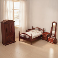 5 Pieces Dollhouse Bedroom Set Openable Miniature Bedroom Furniture Classic Dollhouse Miniature with Wardrobe for Photo Display