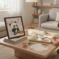 DIY Panda Pulp Painting Kit with Wooden Frame - Textured Punch Needle Art for Kids & Adults