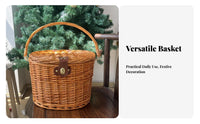Double-Use Vintage Front Bike Basket Multipurpose Detachable Woven Basket Easy Installation for Shopping