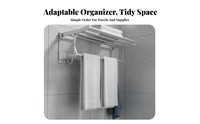 Double-Layer Storage Foldable Shelf with Hooks Rust-Proof Bathroom Fixture Minimalist Aesthetic Towel Holder Rustproof for Apartment Dwellers, Hotel Managers, Shower Room, Restroom, Dorm, Gym