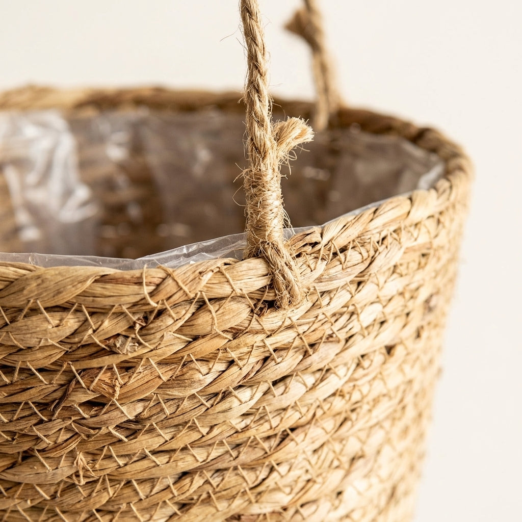 Hanging Basket for Indoor Plant Pot and Flower Pots, Round Grass Material for Boho Decor, Wall Planter, Rustic Style Fence Hanging Planters