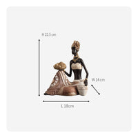 African-Influenced Resin Figurine Gold-Tone Accents African Woman Statue Collectible Hand-Painted Human Sculpture