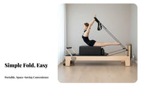 Foldable Pilates Reformer Solid Wood Frame Wooden Reformer Bed Studio Grade Domestic Pilates Exercise Machine for Professionals, Beginners