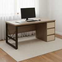 Wide Desktop Desk with Drawers and Shelves Low Formaldehyde Computer Desk with Drawers Industrial Design Home Office Study Table Combination Lock Drawer
