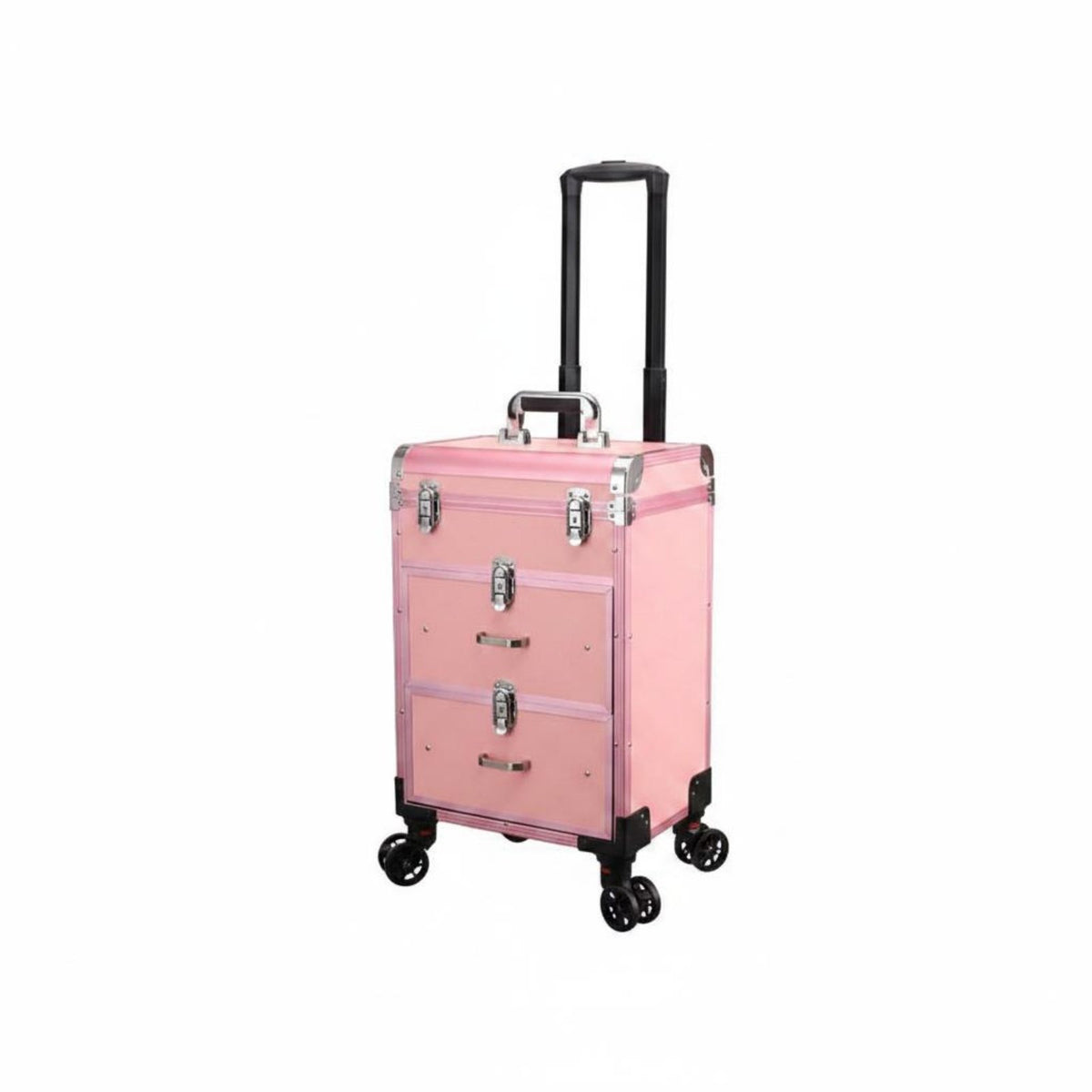 Telescopic Handle Makeup Trolley Case Wheeled Rolling Makeup Case Aluminum Frame Beauty Storage Portable for Studio