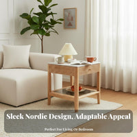 Nordic Design two-levellevel Corner Table Natural Wood Grain Household Furniture Minimalist aesthetic Storage Stand Space Saving for Interior Decorators, Apartment Dwellers, Living Room, Bedroom, Small Rooms, Lounge Area