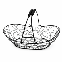 Storage Basket with Twisted Wire Mesh and Pair of Handles for Fruit and Vegetable Organization, Stainless Steel Metal in Boat Shape Design