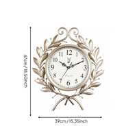 Leafy Wreath Noiseless Quartz Wall Timepiece Non-Ticking Ornate Wall Timepiece Vintage Design Time Display Easy to Hang