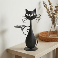Feline Candlestick Minimalist Design Feline-Shaped Candle Holder Taper Candle Holder Sculptural Metal Craft Cutout Face