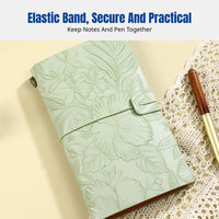 Portable A6 Vintage Embossed Notebook, Thick Lined & Blank Pages, PU Leather Cover, Travel
