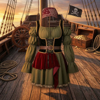 Off-Shoulder Pirate Dress Puff Sleeve Pirate Costume with Corset Belt Lace-up Dress with Belt for Women, Cosplay, Carnival, Theater Performances