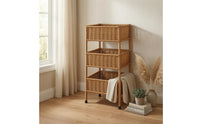 3 Tier Rattan Shelf Light Brown Rattan Storage Rack Slender Legs Three-Tier Storage Rack for Display