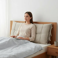 Removable and Washable Cover Upholstered Headboard Cushion Soft Skin-Friendly Textile Large Angled Reading Pillow Ergonomic Design Bedding Accessory Adjustable Side Ties for Sofa, Floor