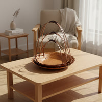 3 Pieces Natural Bamboo Basket with Arched Handle Artisan-Made Serving Tray with Handle Rustic Woven Basket Tray Portable for Hosts, Tea Service, Tabletop Display, Coffee Table