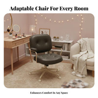 360-Degree rotate Armless Upholstered Rolling Chair Stylish Design Vanity Stool dense seat pad Office Furniture Ergonomic Curved spinerest for Students, Women, Teens, Study Room, Bedroom, Workstation